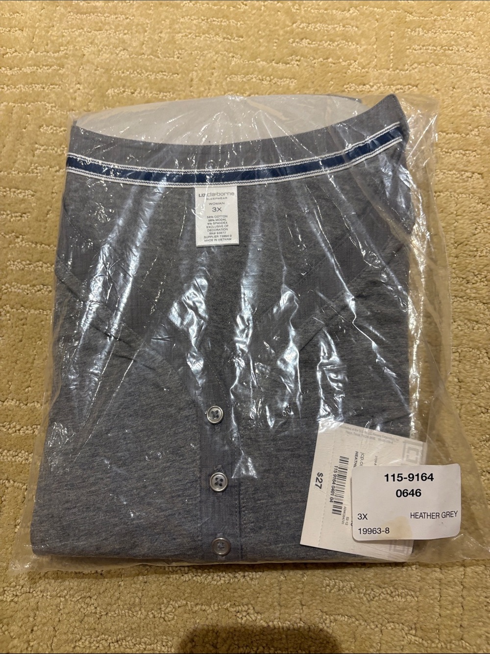 Liz Claiborne Heather Gray Henley Pajama Top